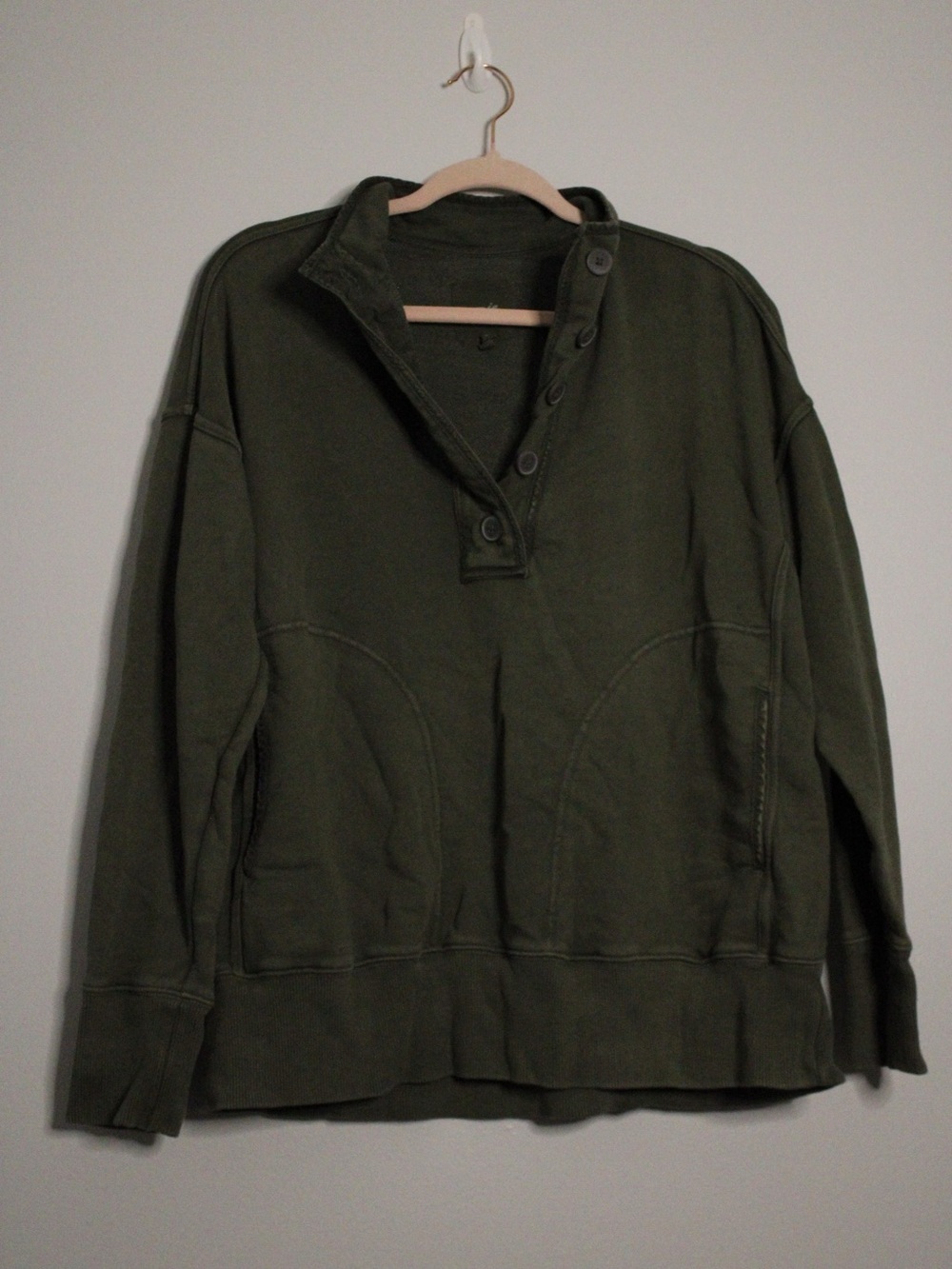 aerie Olive Green Button Up Pullover Hoodie